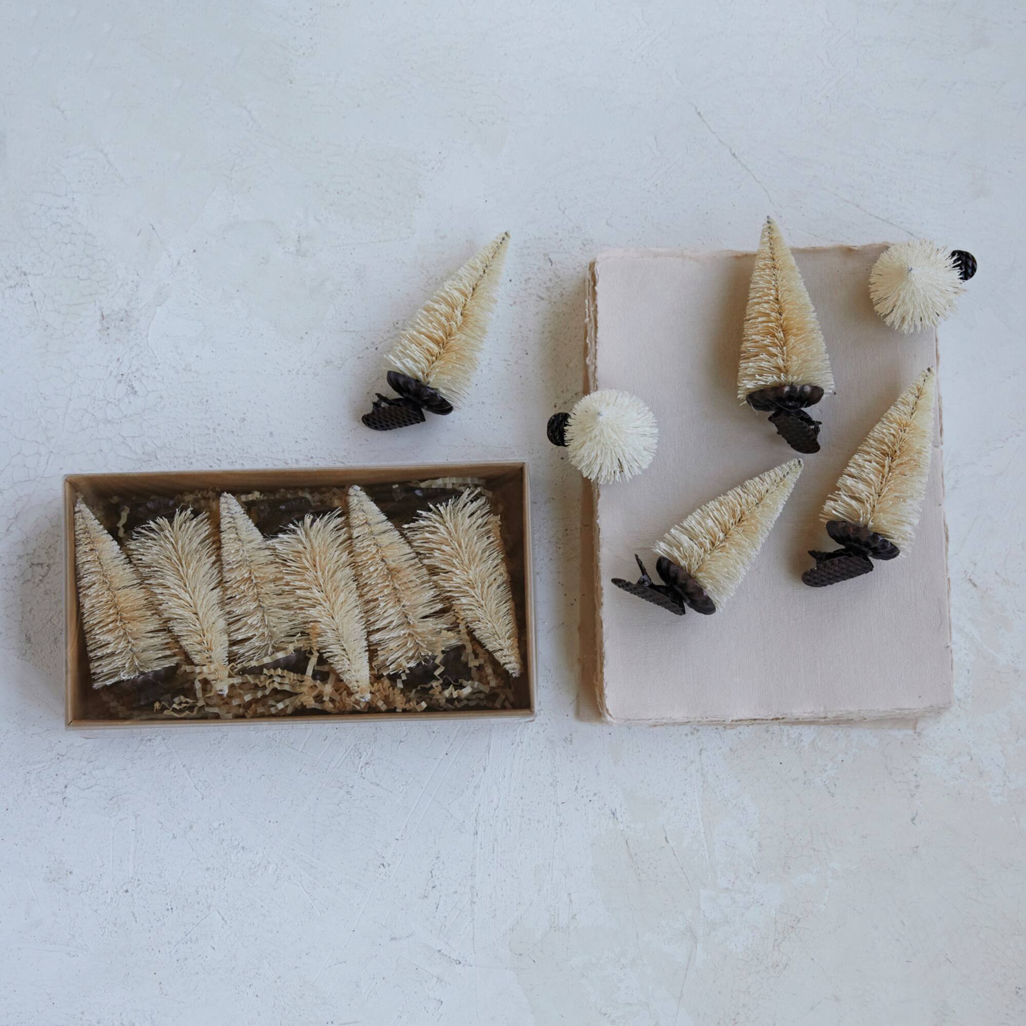 Hello Honey® Cream Sisal Bottle Brush Tree Clip-on Ornaments Boxed Set